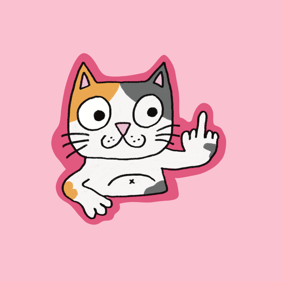 Calico?... MIDDLE FINGER CAT! Vinyl sticker. ₍⸍⸌̣ʷ̣̫⸍̣⸌₎