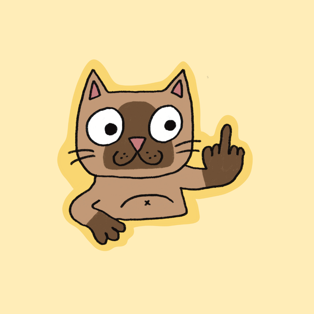 Siamese//?... MIDDLE FINGER CAT! Vinyl sticker. ₍⸍⸌̣ʷ̣̫⸍̣⸌₎