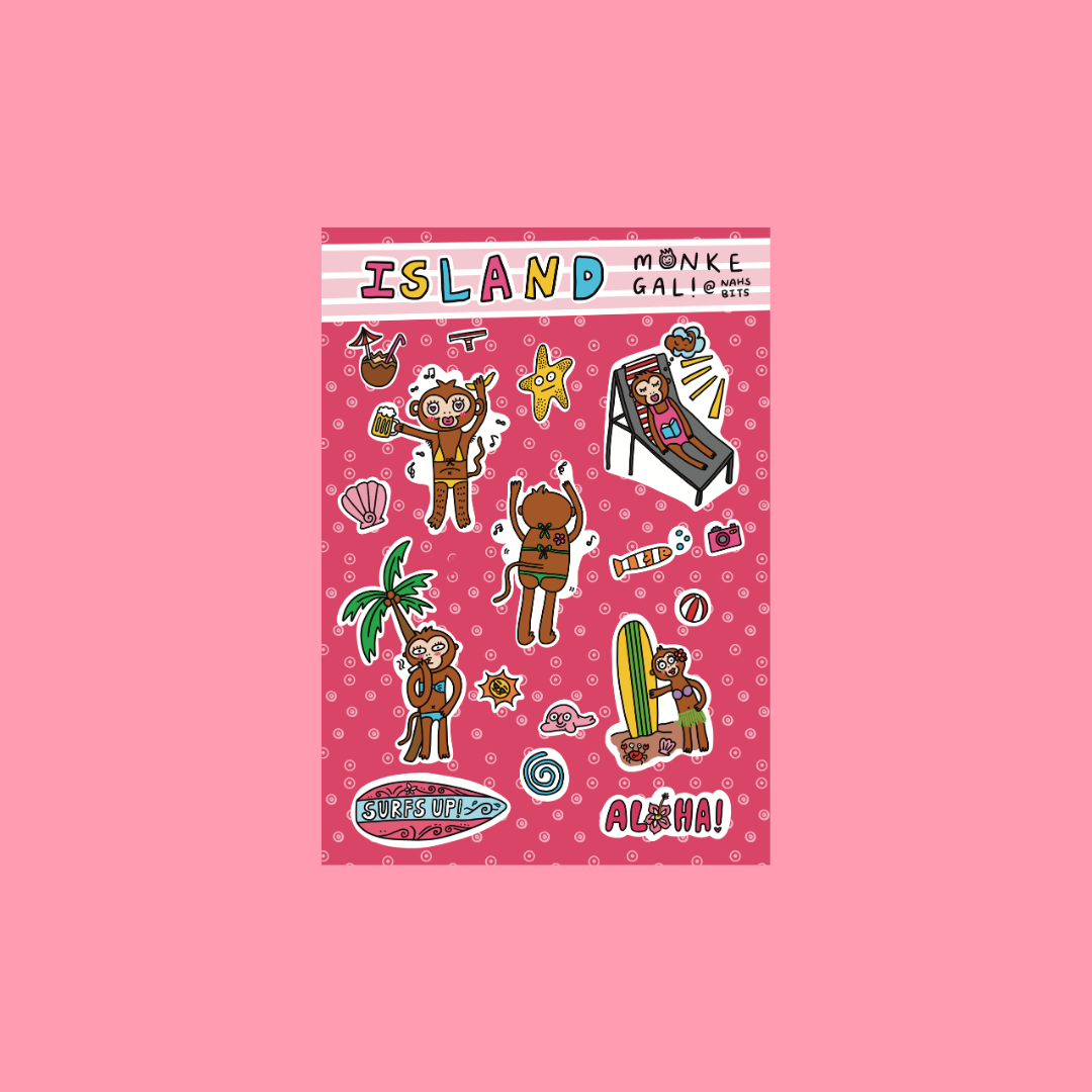 island monke ⋆ 𖤓 ⋆˚࿔ A6 sticker sheet