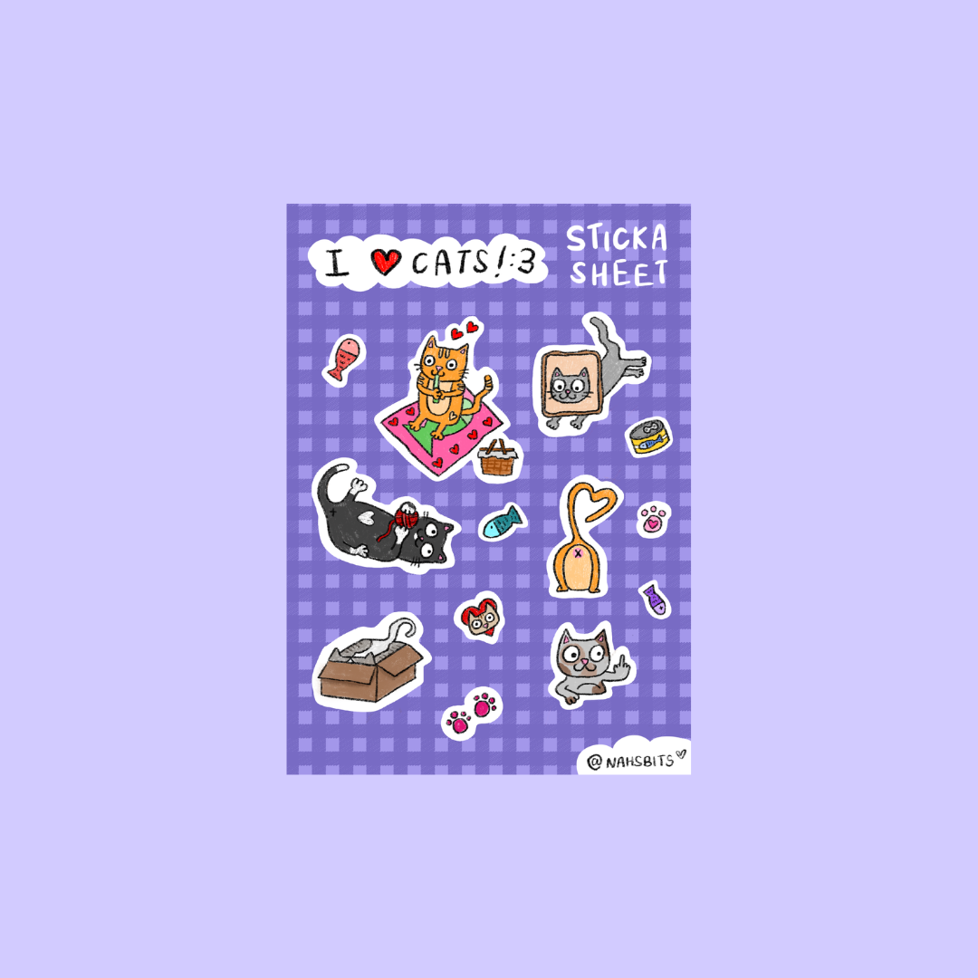 I HEART CATS!  A6 Sticker Sheet ‧˚꒰🐾୭ ˚. ᵎᵎ