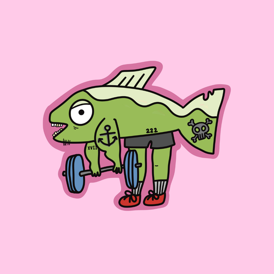 jacked fish named jack ᕙ(⇀‸↼‶)ᕗ vinyl sticker